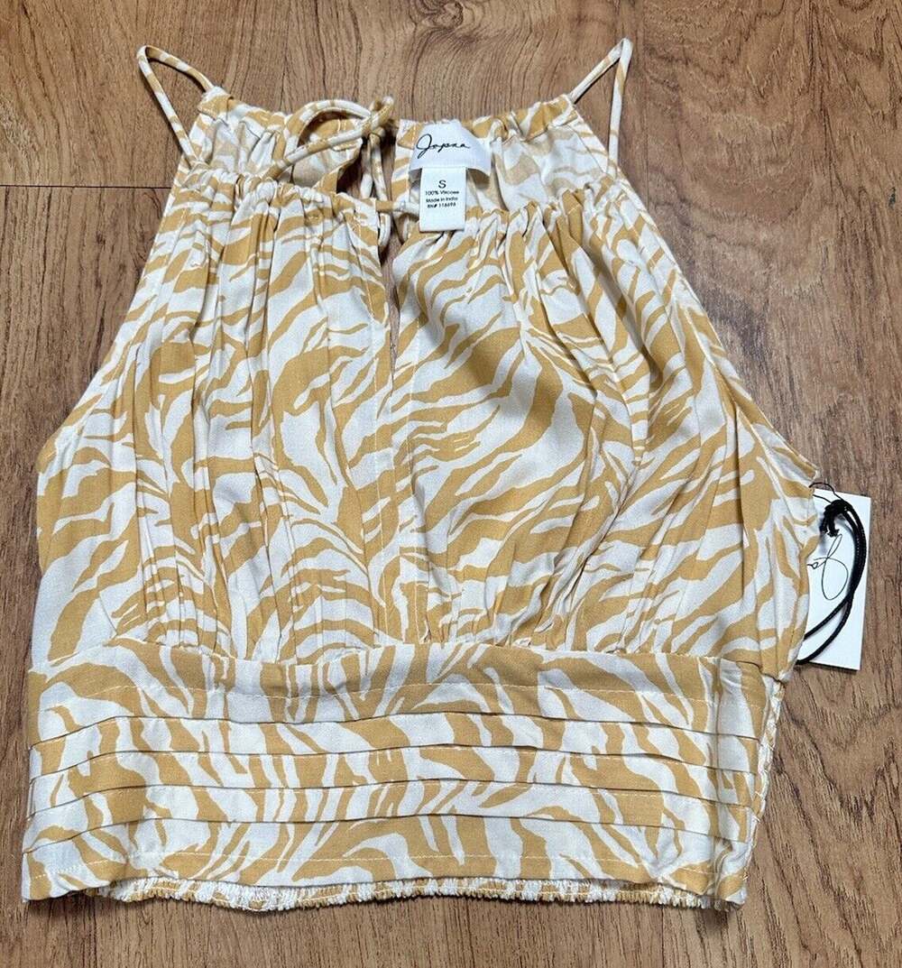 Japna Womens Smocked Strappy Yellow Sleeveless Pintuck Open Back Keyhole Front S